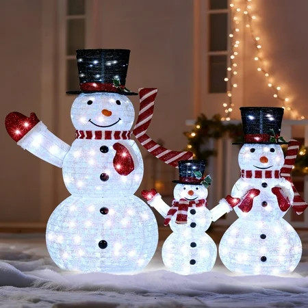 Joyfy 3 Pcs Collapsible Snowman Yard Light Christmas Outdoor Decorations,3D 270 Pre-Lit LED Snowman Christmas Decorations,Christmas Yard Light with Stakes Holiday Decor | Walmart (US)