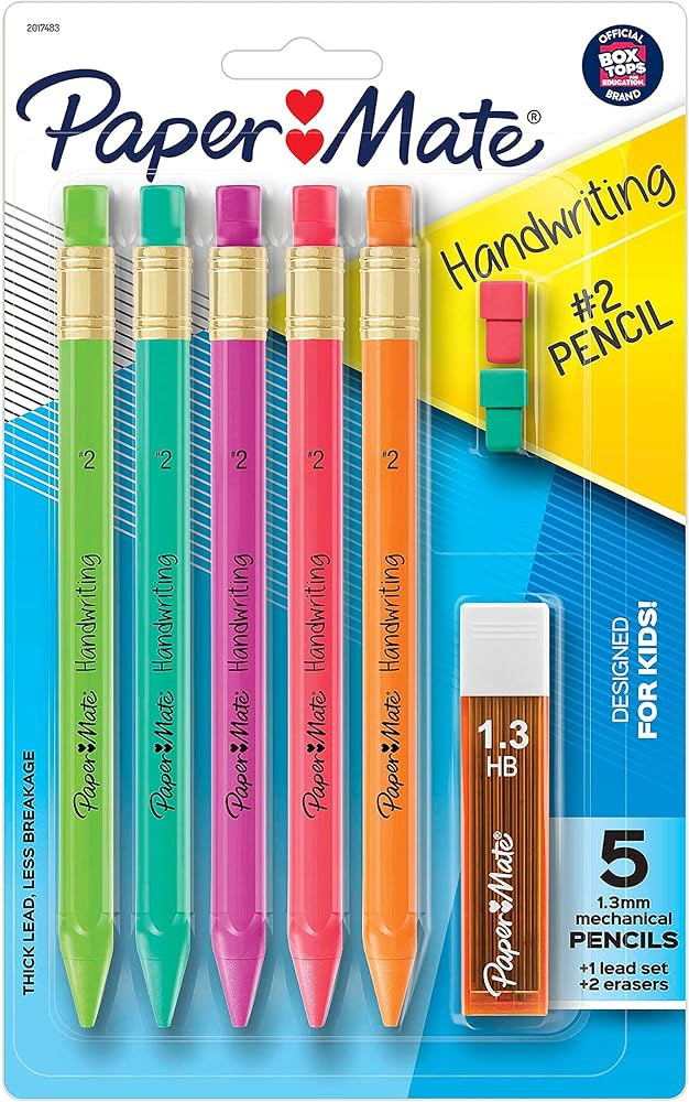 Paper Mate Handwriting Triangular Mechanical Pencil Set with Lead & Eraser Refills, 1.3mm, Fun Ba... | Amazon (US)