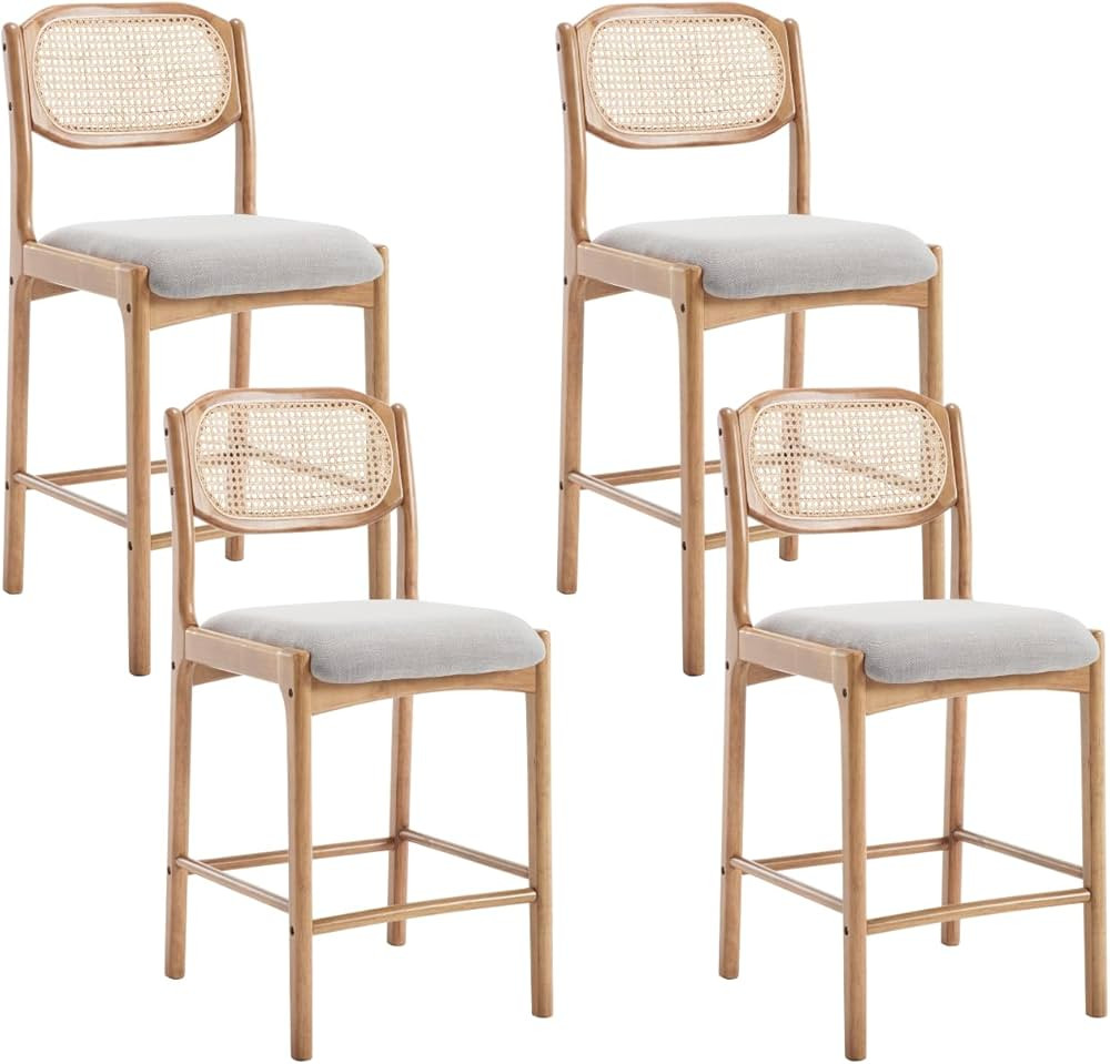 EALSON Rattan Counter Height Bar Stools Set of 4 Farmhouse Mid Century Modern Barstools with Cane... | Amazon (US)