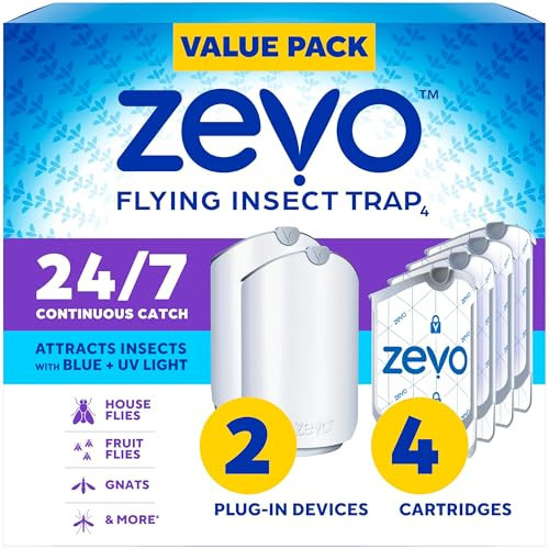 Zevo 2 Flying Insect Traps & 4 Refill Cartridges - Plug in Fly Trap & Indoor Bug Catcher for Gnats, House & Fruit Flies - Blue & UV Light Technology, Mess-Free Alternative to Bug Zapper | Amazon (US)
