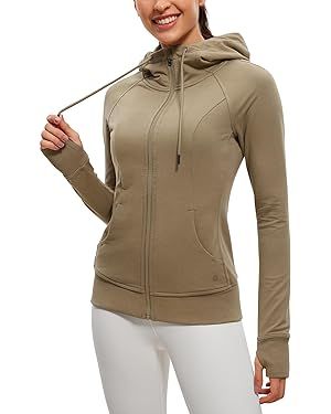 CRZ YOGA Women's Full Zip Hooded Sweatshirts Workout Sweat Jackets Slim Fit Running Track Hoodies... | Amazon (US)