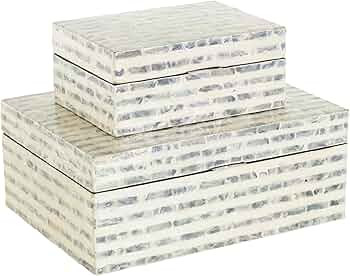 Deco 79 Mother of Pearl Shell Geometric Handmade Decorative Box Linear Mosaic Storage Decorative ... | Amazon (US)