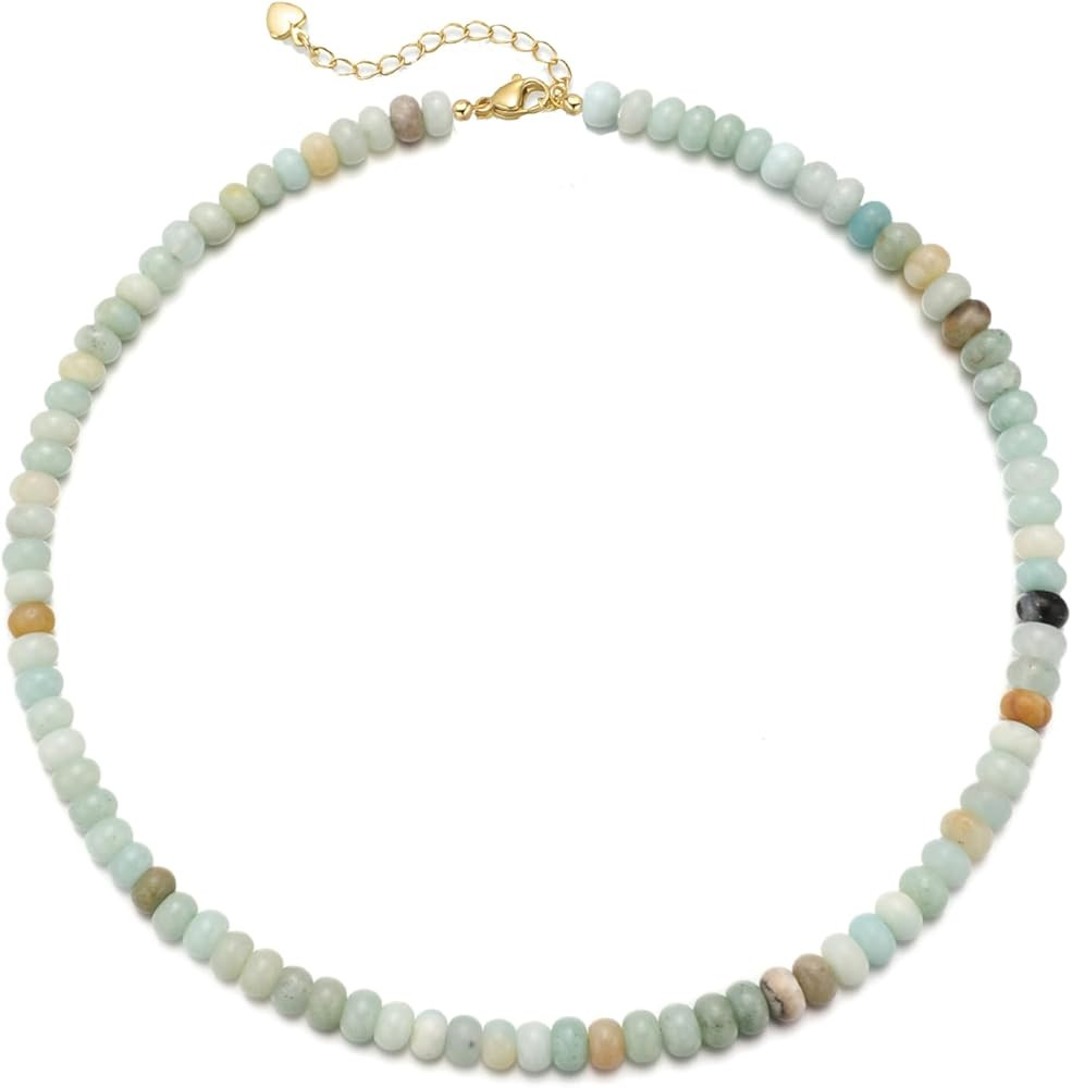 Beaded Gemstone Necklaces for Women, Bohemian Colored Choker Natural Stone Bead Decoration Summer... | Amazon (US)