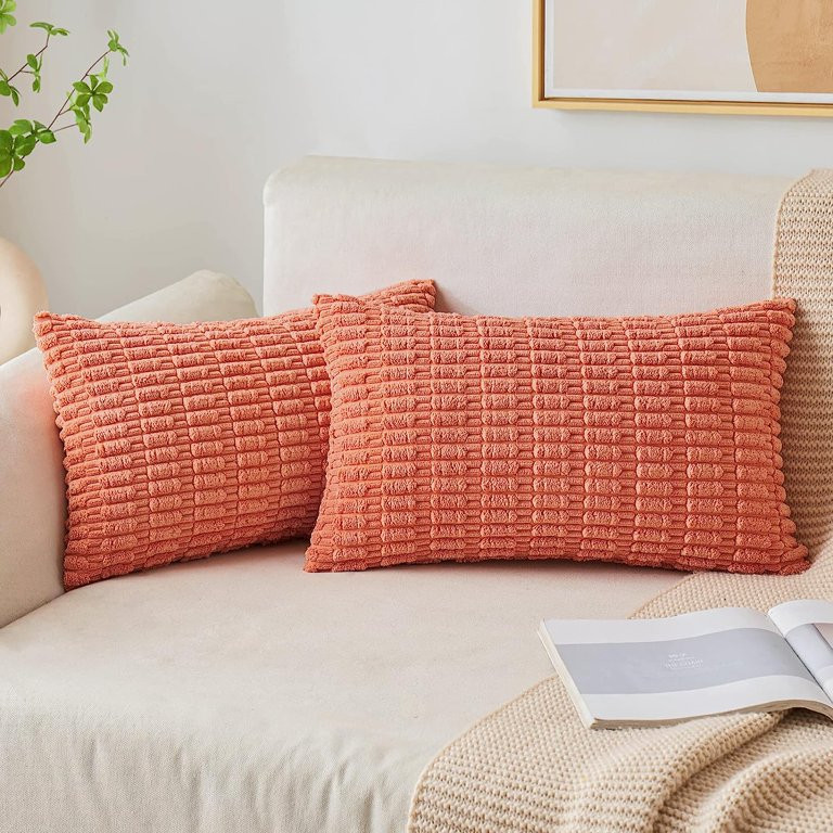 IMMEKEY 2 Pcs Corduroy Decorative Throw Pillow Covers 12x20 Inch Soft Boho Striped Pillow Case Mo... | Walmart (US)