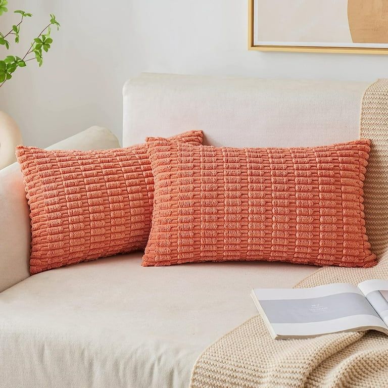 IMMEKEY 2 Pcs Corduroy Decorative Throw Pillow Covers 12x20 Inch Soft Boho Striped Pillow Case Mo... | Walmart (US)