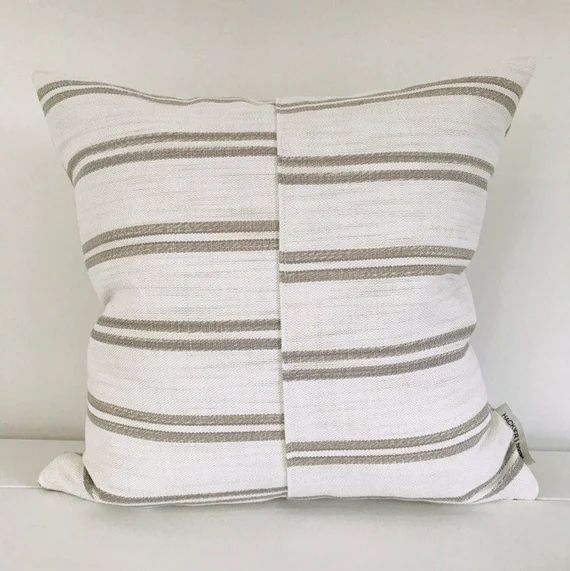 Vintage Offset Stripe Pillow Cover, Striped Pillow Cover, Decorative Pillow Cover, Taupe Grey Pil... | Etsy (US)