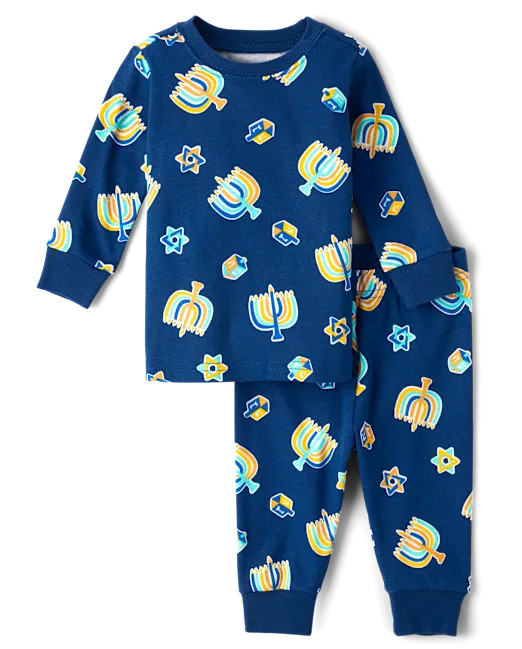 Baby And Toddler Matching Family Glow Hanukkah Snug Fit Cotton Pajamas - blue | The Children's Place