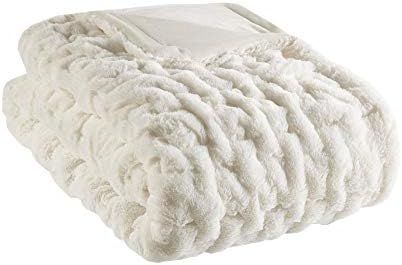 Madison Park Ruched Fur Luxury Throw Ivory 5060 Premium Soft Cozy Brushed Long Fur For Bed, Coach... | Amazon (US)