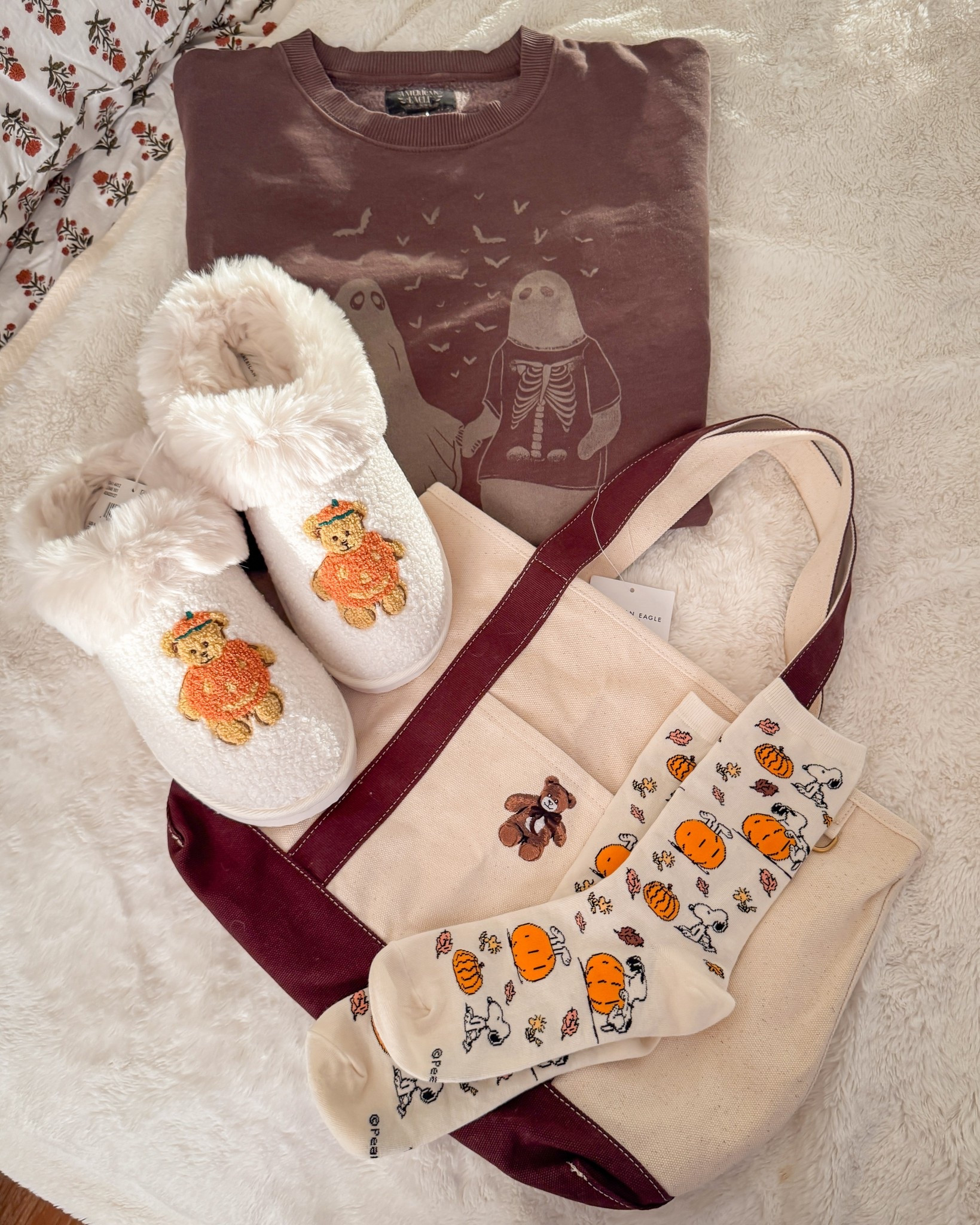 American Eagle AE fall finds! Bear bag, slippers, Snoopy Peanuts socks #ltkfall #ltkfashion

#LTKSeasonal #LTKStyleTip