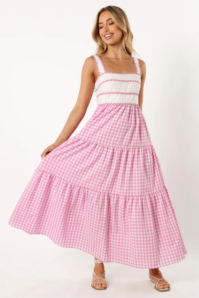 Rebecca Contrast Midi Dress - Pink Gingham | Petal & Pup (US)