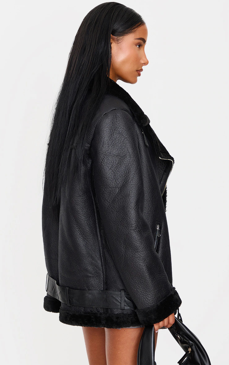 Black Oversized PU Aviator | PrettyLittleThing US