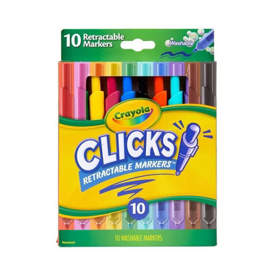 Crayola Clicks Retractable Tip Markers, 10ct, Stocking Stuffers for Kids and Teens, No Dry Washable Marker Set, Coloring Supplies, Holiday Gift 3+ | Target