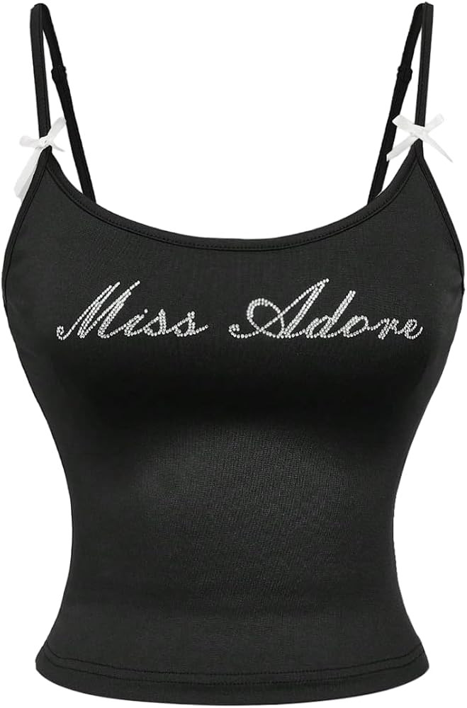 WDIRARA Women's Letter Rhinestone Cami Top Y2k Spaghetti Strap Camisole | Amazon (US)