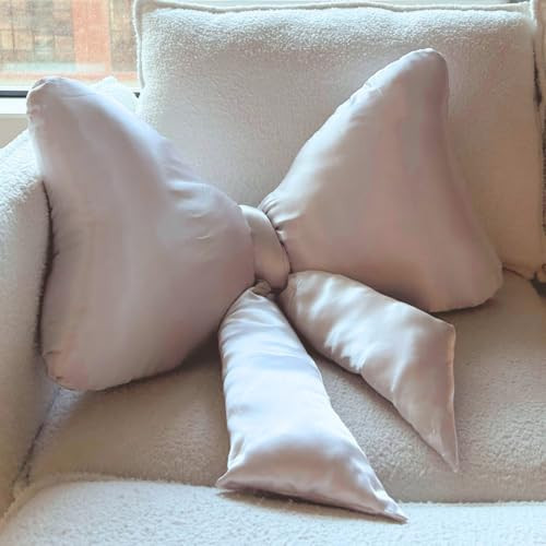 Bow Pillow – White Satin Big Bow Pillow for Bow Decor and Bow Throw Pillows Cute Home Decor, White Bow Shaped Pillow for Bow Decor Bedroom, Elegant Bow Decorative Pillow for Chic Coquette Room Decor | Amazon (US)