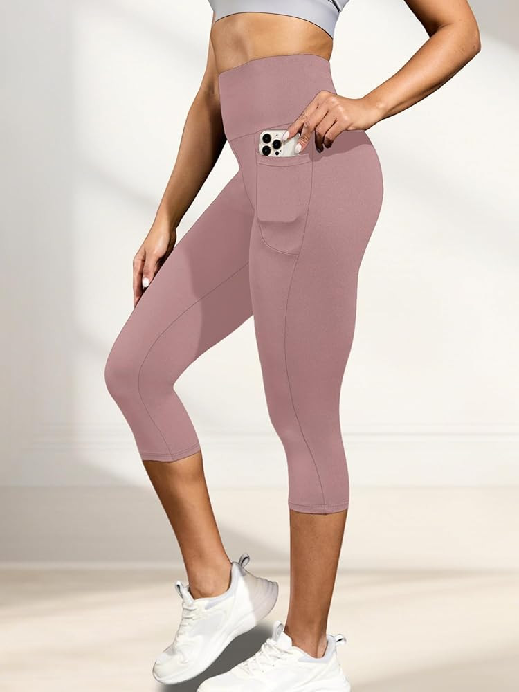 Amazon.com: Buttery Soft Capri Leggings with Pockets, High Waisted Tummy Control No See Through W... | Amazon (US)