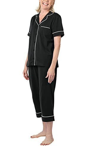 PajamaGram Pajama Set For Women - Ladies Pajamas Sets, Black, SM | Amazon (US)