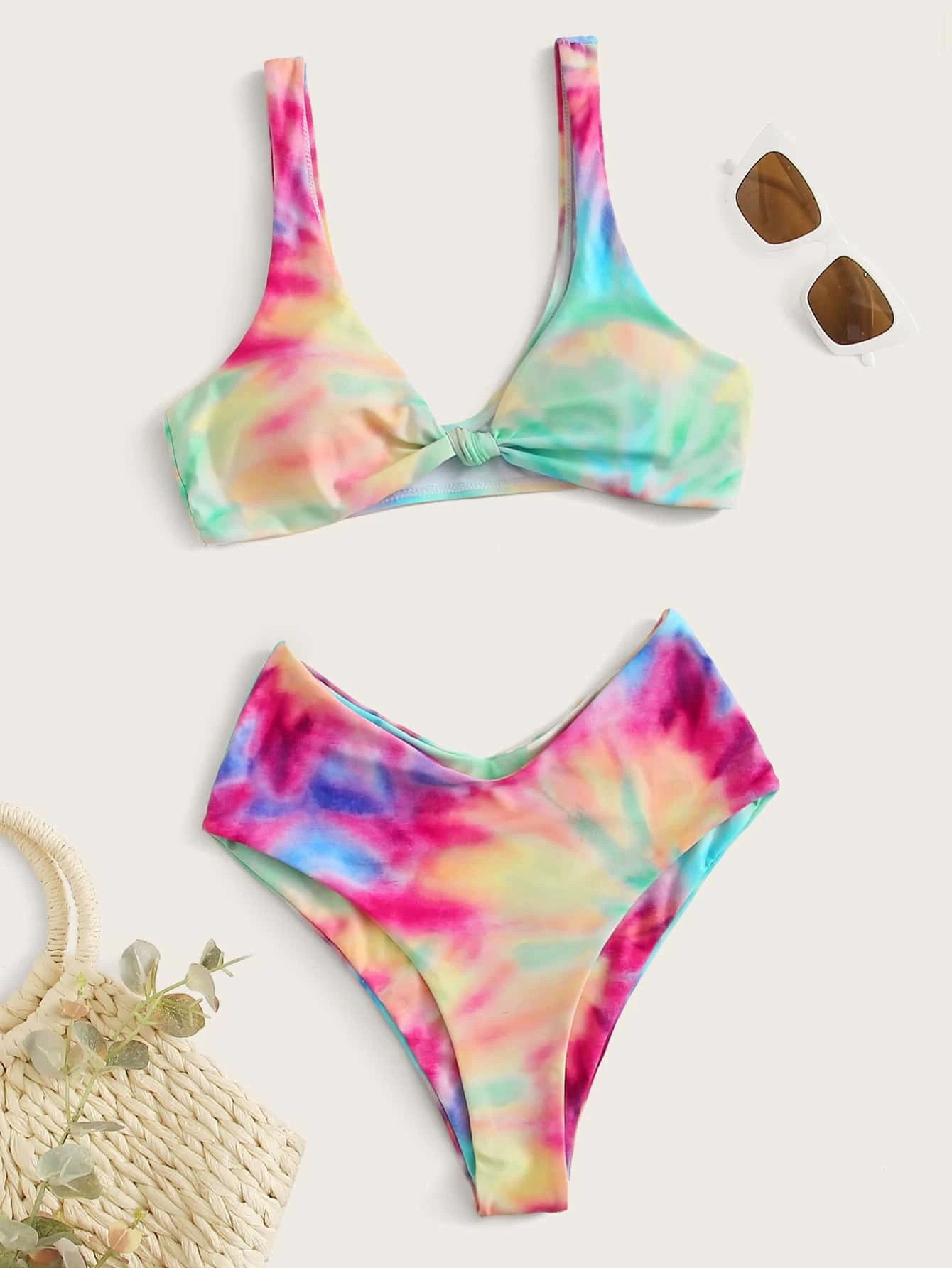 Tie Dye Knot Detail Bikini Swimsuit | SHEIN