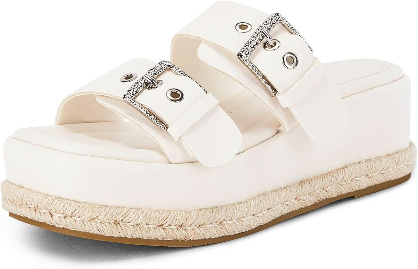 Coutgo Women's Platform Sandals, Adjustable Rhinestone Buckle Slides, Slip on Open Toe Espadrille... | Amazon (US)