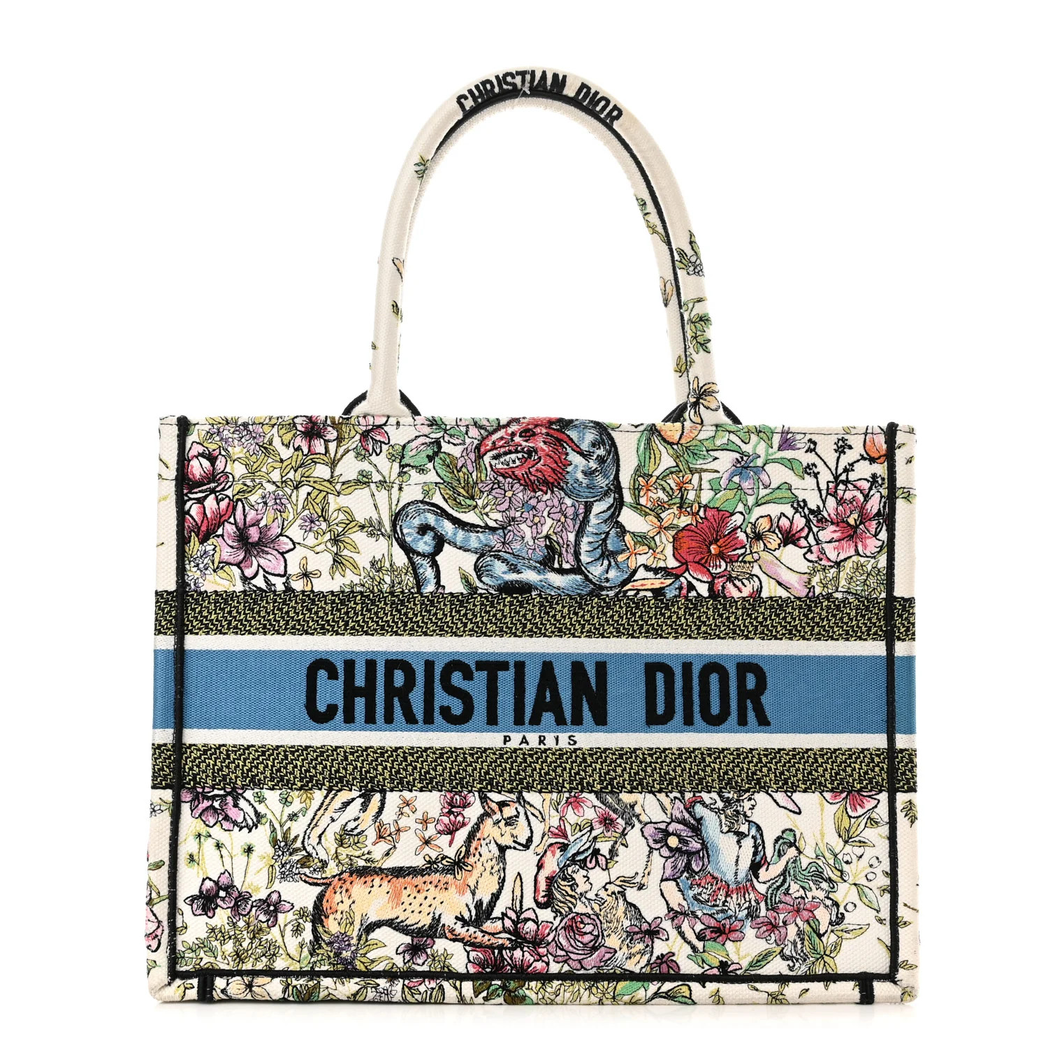 CHRISTIAN DIOR Canvas Embroidered Medium D-Constellation Book Tote Latte Multicolor | FASHIONPHILE (US)