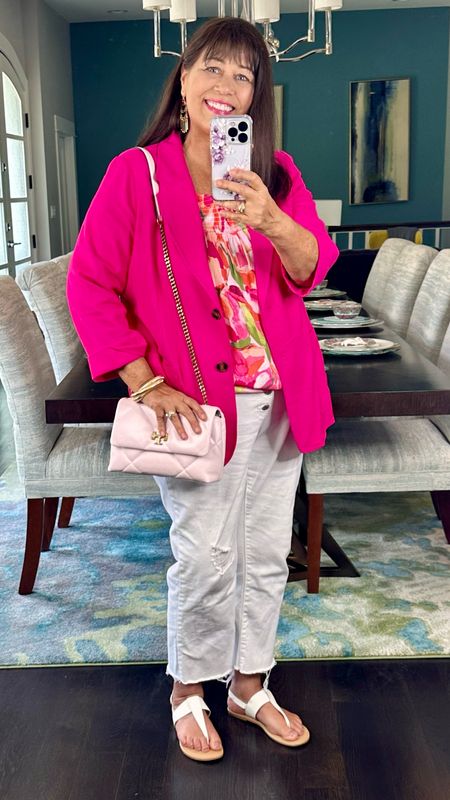 Walmart summer top, blazer & white jeans. Styled with Saks Tory Burch pink cross body bag. 

#toryburch
#linenoutfit
#whitejeans

#LTKstyletip #LTKitbag