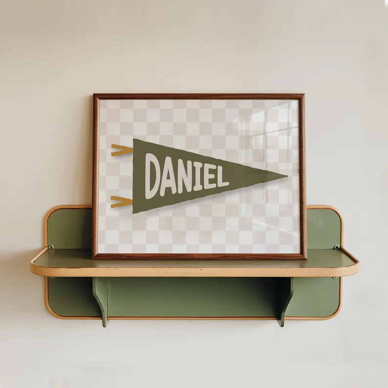 Custom name print pennant, personalized pennant flag name, kids beige wall art, boy nursery wall ... | Etsy (US)