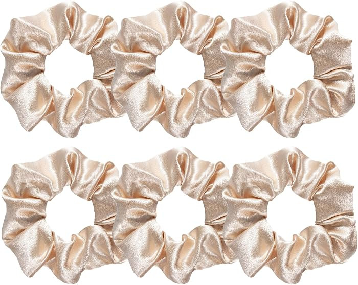 6Pcs Silk Hair Scrunchies for Women, Silk Hair Scrunchies for Frizz Prevention, Soft and Silky Hair Ties Hair Accessories for Women Girls, Elastic ponytail Holders (Beige) | Amazon (UK)