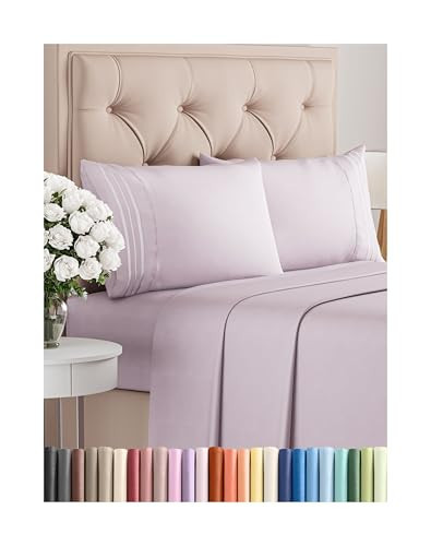 King Size 4 Piece Sheet Set - Comfy Breathable & Cooling Bed Sheets Set - Hotel Luxury Bedding for Women, Men, Kids, Teens, Boys & Girls - Deep Pockets, Soft, Wrinkle Free - Oeko-Tex - Light Lavender | Amazon (US)
