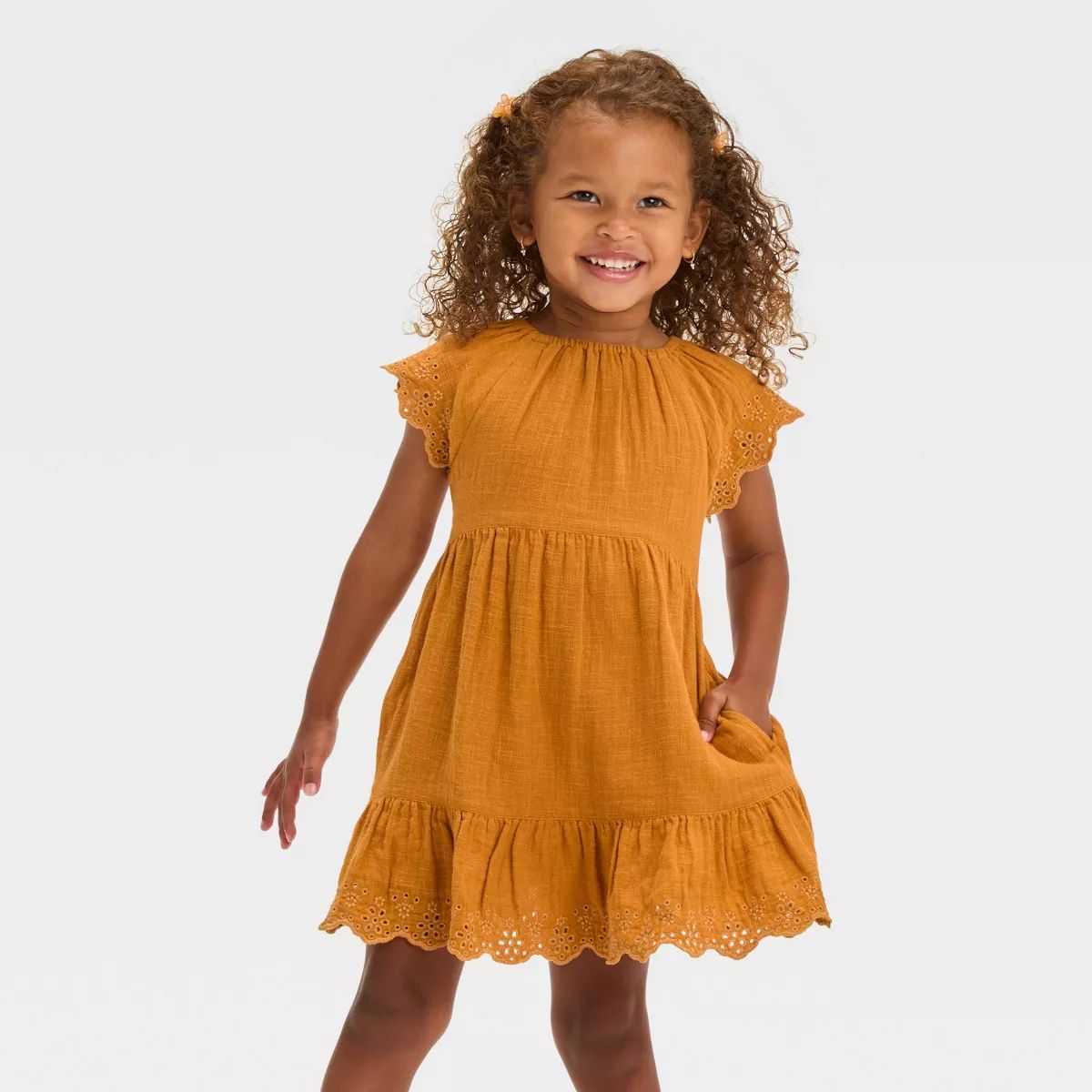 Toddler Girls' Floral Short Sleeve Dress - Cat & Jack™ Yellow 4T | Target