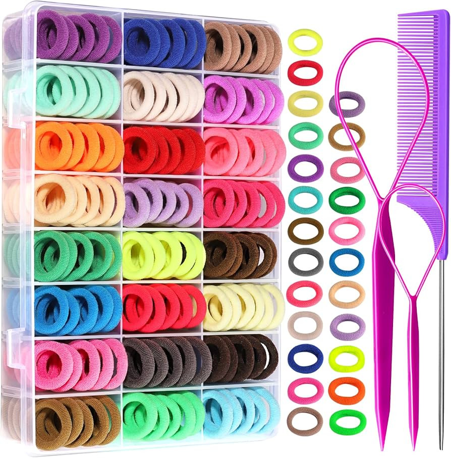 YGDZ 280 PCS Cotton 24 Colors Hair Ties Set with Organizer Box - Seamless Soft Mini Elastics Pony... | Amazon (US)