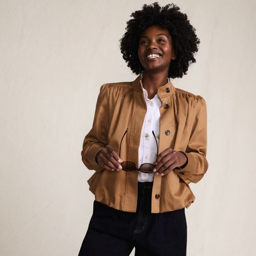 Women's Drapey Twill Bubble Hem Jacket - Lands' End - Tan - S | Lands' End (US)