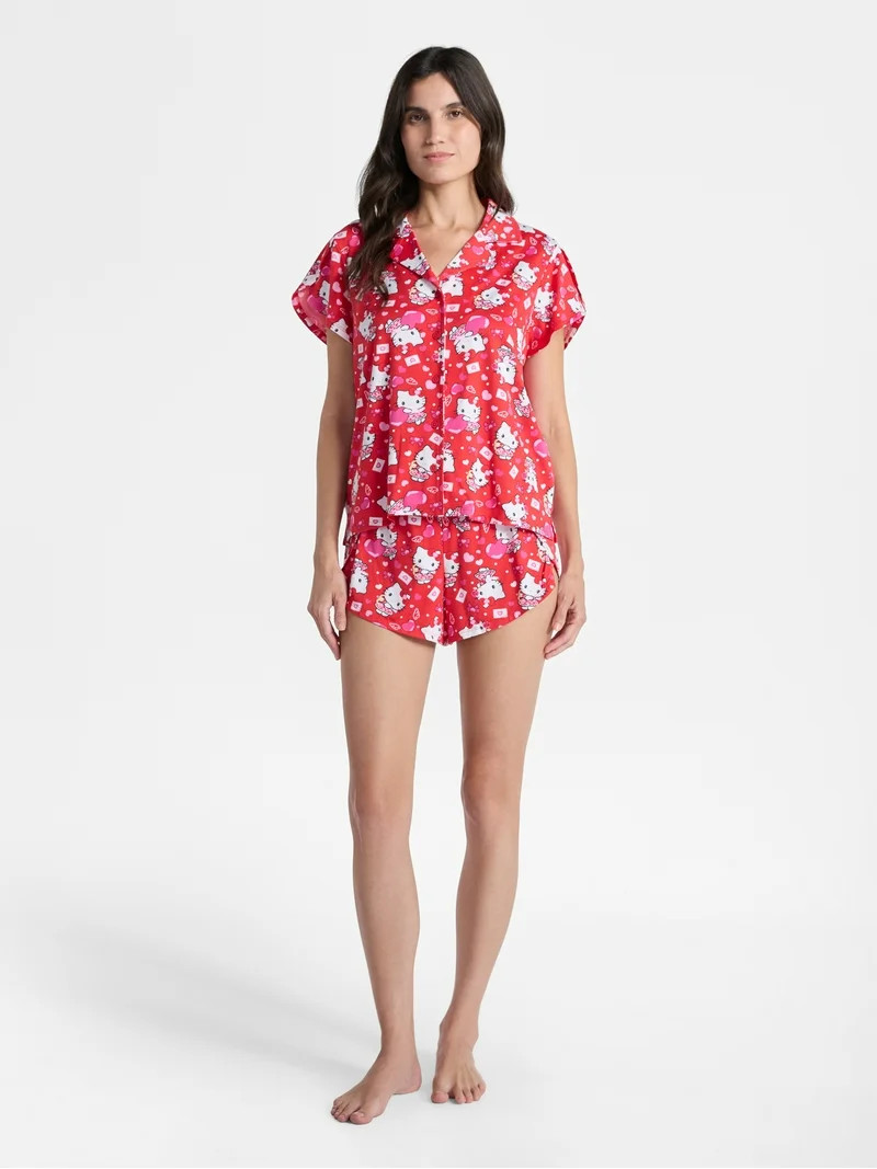 Hello Kitty Women's Valentine's Day Shorty Pajama Set, 2-Piece, Sizes XS-3X | Walmart (US)
