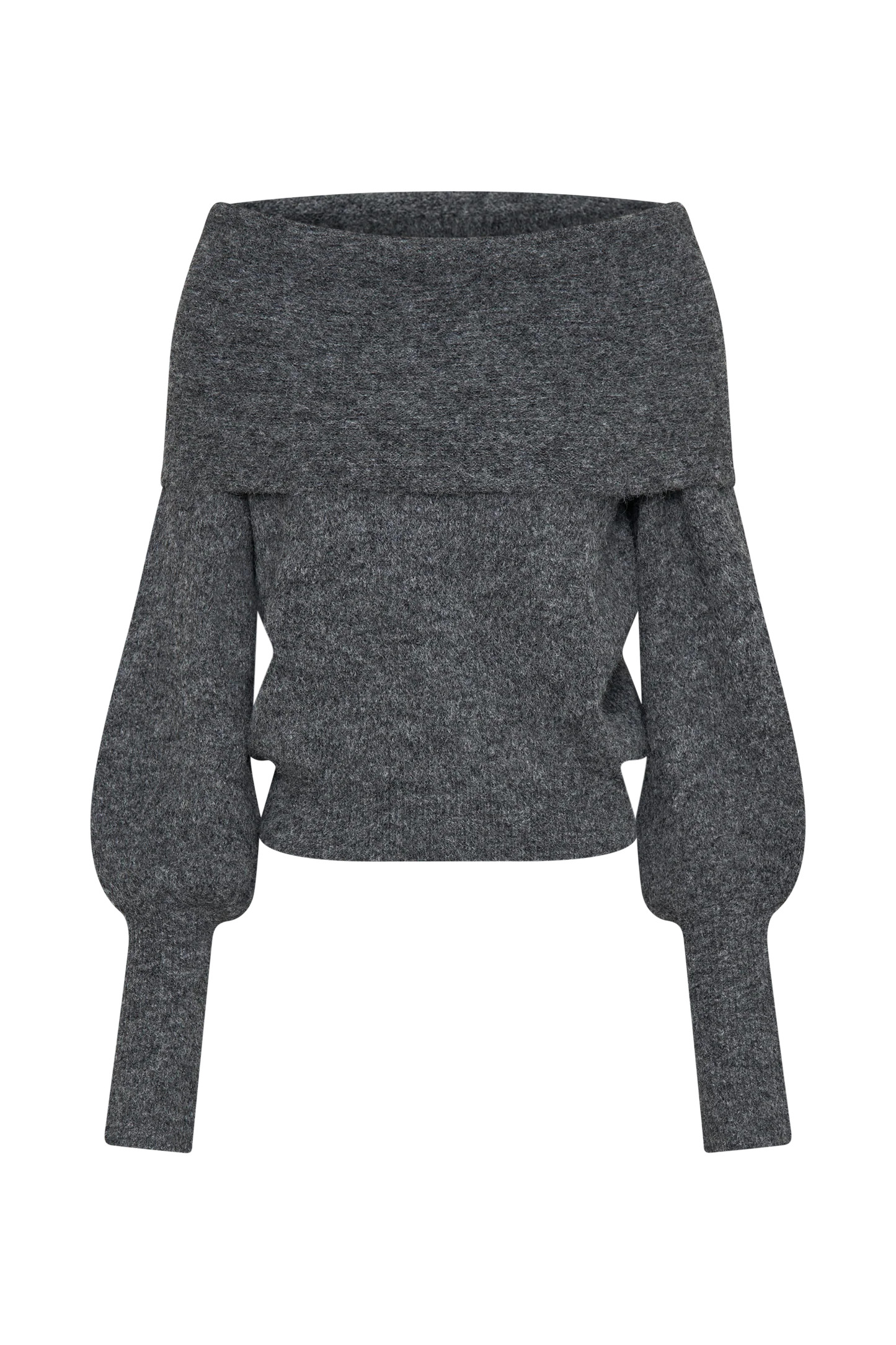 Off Shoulder Knit Long Sleeve Top - Charcoal Marle | MESHKI US