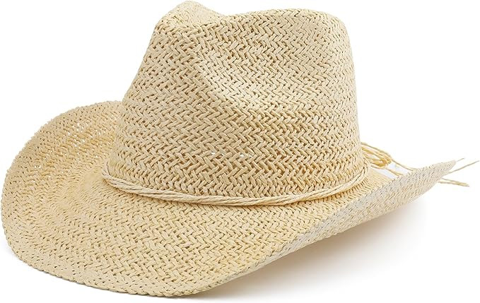 Straw Sun Beach Cowboy Hat for Women Short Brim Western Cowgirl Hat | Amazon (US)