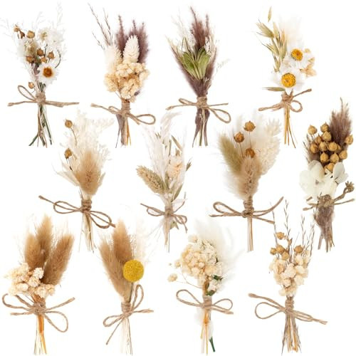 12 Pack Dried Flower Bouquet Mini Natural Pampas Grass for Crafts Small Dried Embossing Florat with Stem Boho Artificial Arrangement Wedding Derco Flowers Bundles for Vases, Wedding, Home, Party | Amazon (US)