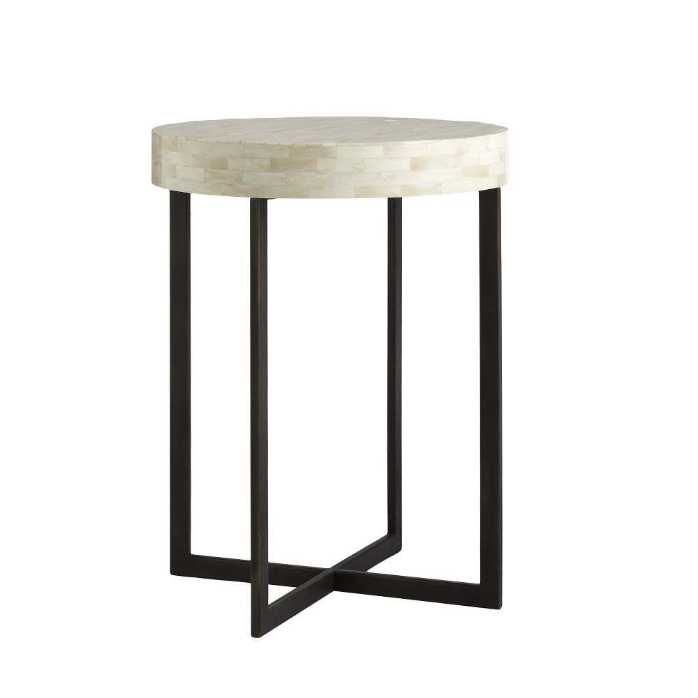 Bone Tile 17&amp;quot; Side Table, Ivory, Steel | West Elm (US)