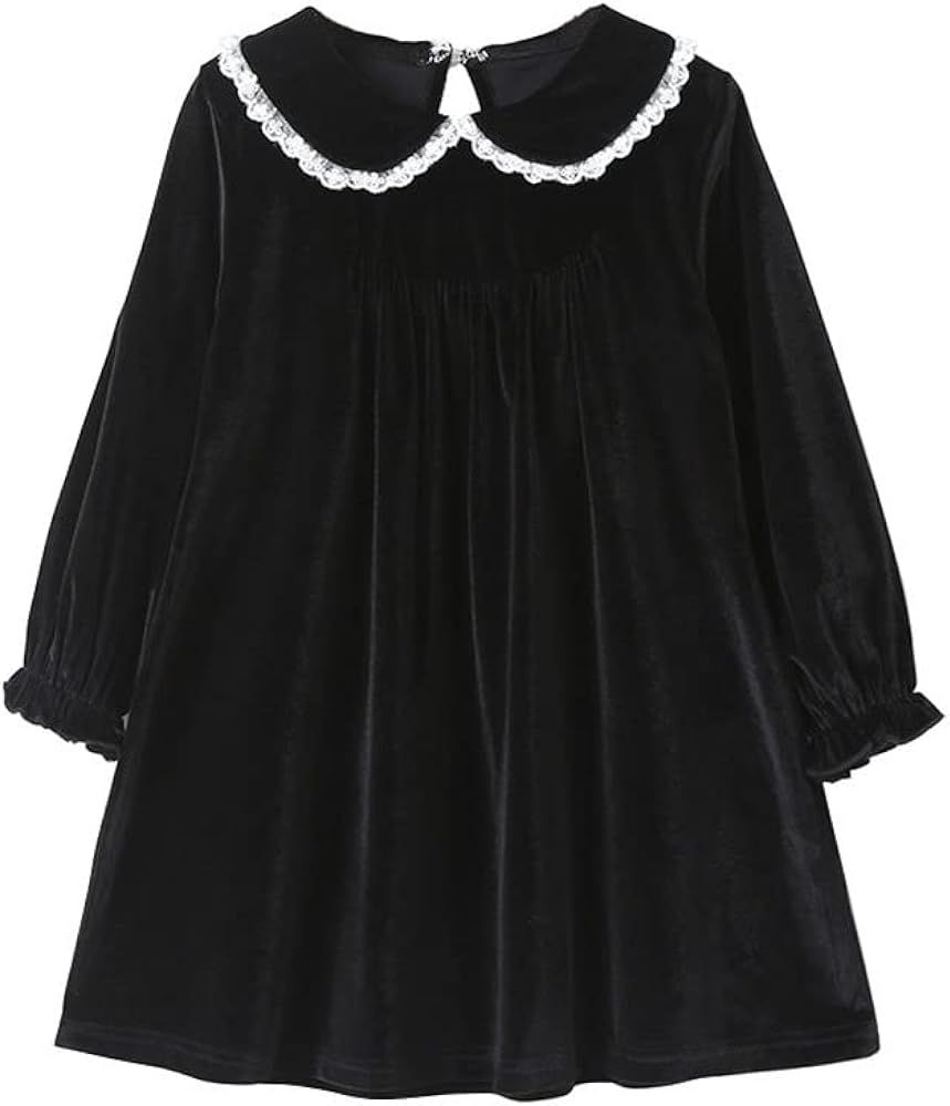 Mud Kingdom Fashion Velvet Dress for Girls Lace Peter Pan Collar Long Sleeve | Amazon (US)