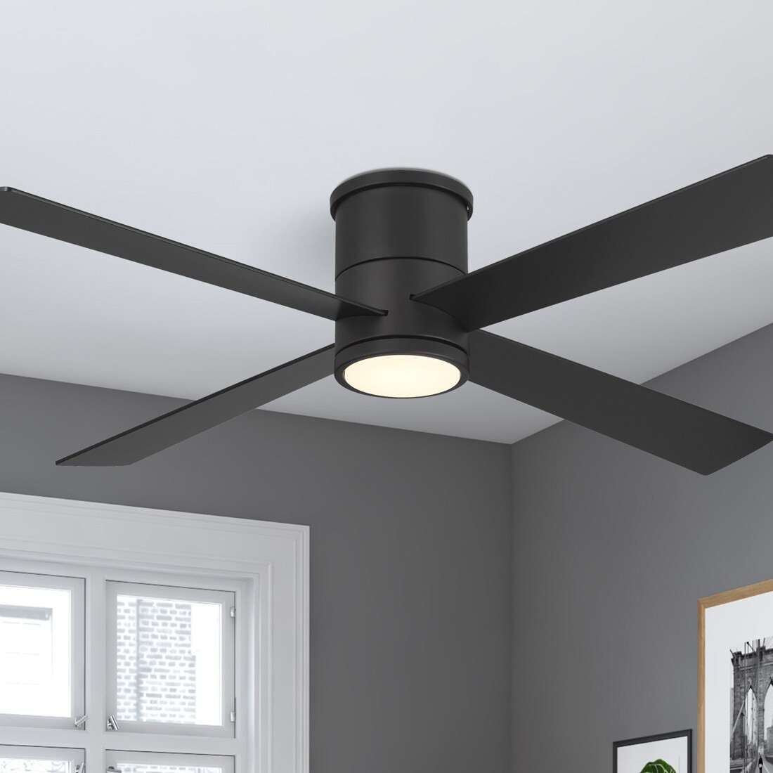 Minka Aire Falco Flush 54-in Integrated LED Flush Mount Coal Black with Coal Black Blades Ceiling Fan With Light 4 -Blade ) | F797L-CL | Lowe's
