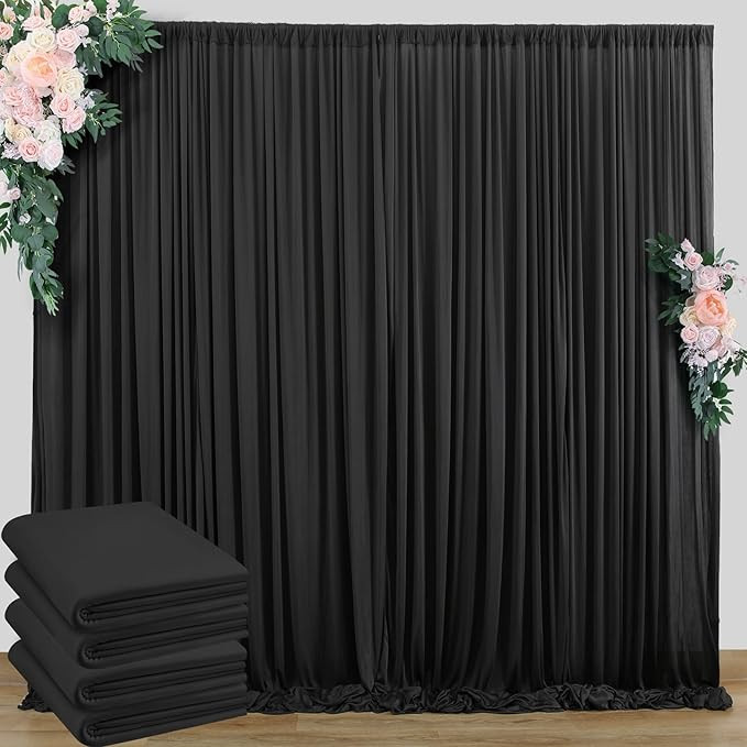 20 ft x 10 ft Wrinkle Free Black Backdrop Curtain for Parties, 4 Panels 10ft Polyester Black Phot... | Amazon (US)