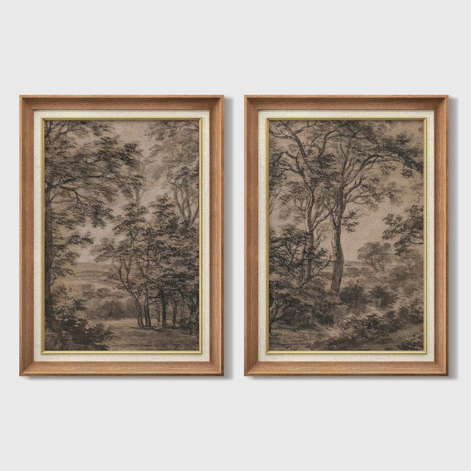 MUDECOR Premium Framed Wall Art Vintage Forest Sketch Black & White Tree Line Illustrations Fine Art Decorative Retro Historic Zen for Living Room, Bedroom, Office - 26"x36"x 2 NATURAL | Amazon (US)