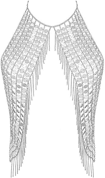 DOTASI Women's Sexy Halter Backless Tank Top Bra Body Chain Necklace Tassels Party | Amazon (US)