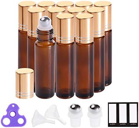 Essential Oil Roller Bottles 10ml (Amber Glass, 12pack, 2 Extra Roller Balls，24 Labels, Opener,... | Amazon (US)