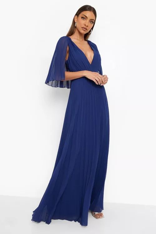 Pleated Cape Detail Bridesmaid Maxi Dress | Boohoo.com (US & CA)