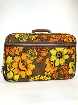 Vintage 60's / Flower Power Travel Suitcase / Mod Floral Canvas Weekend Bag / Gr | eBay US