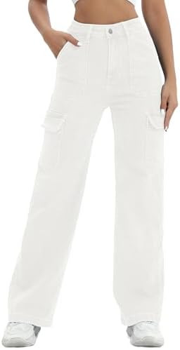 Women Cargo Jeans High Waist Y2K Straight Leg Trendy Stretchy Lightweight Jeans for Women | Amazon (US)