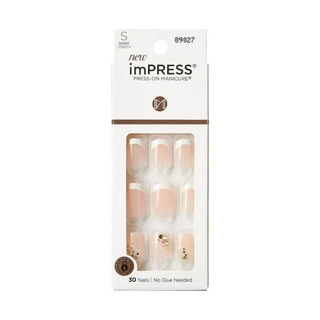 KISS imPRESS Press-On Manicure Fake Nails My Worth, Short, Square, French, Easy Press On, Chip Proof, Smudge Proof, Waterproof, No Dry Time, Comfortable & Secure, Super Hold Adhesive 30 Count | Walmart (US)