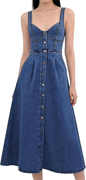 utcoco Denim Dress for Women Sleeveless Button Down Slim Fit Midi Jean Dresses for Women 2026 | Amazon (US)
