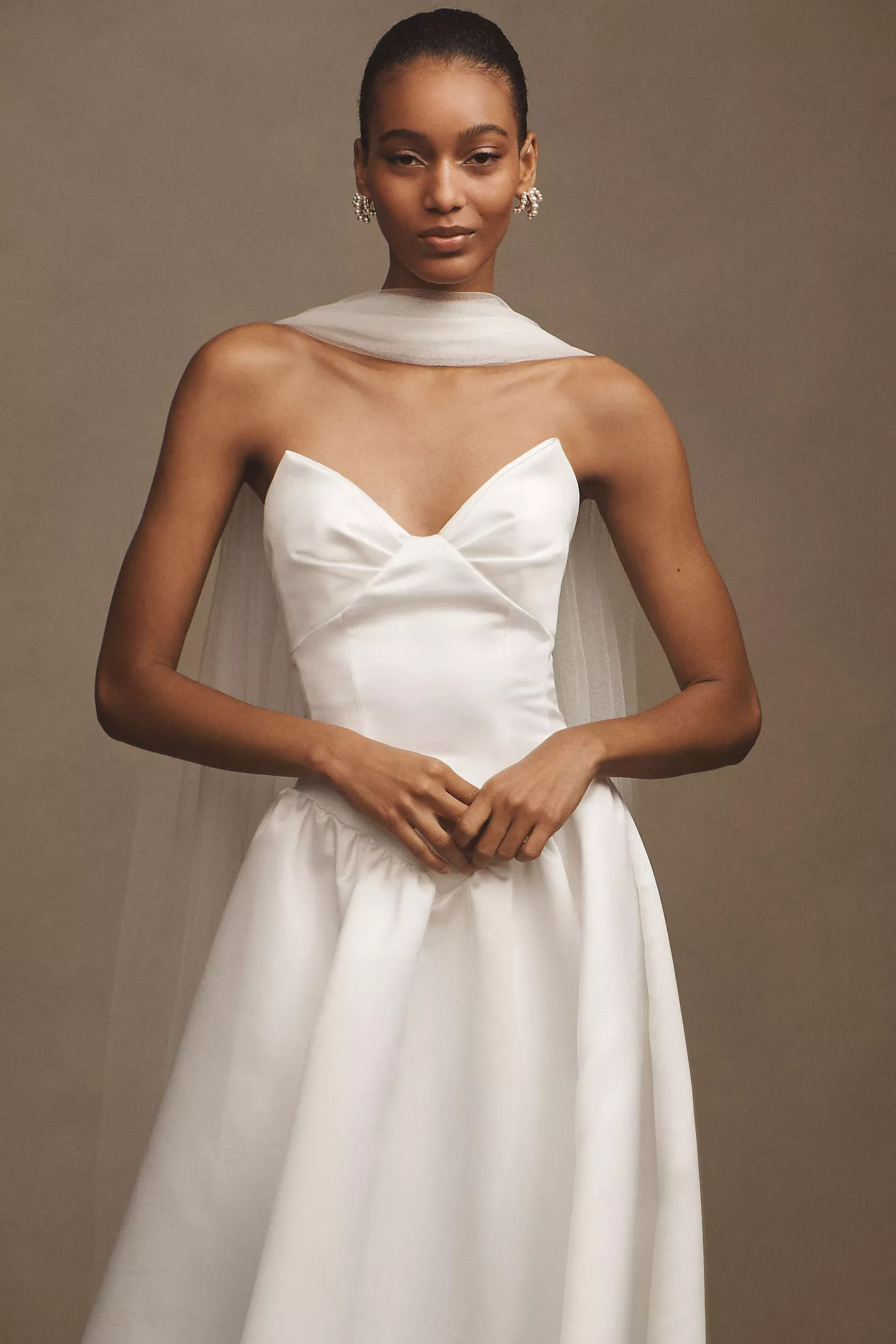 Watters Rickey Strapless Basque-Waist A-Line Midi Dress with Scarf | Anthropologie (US)