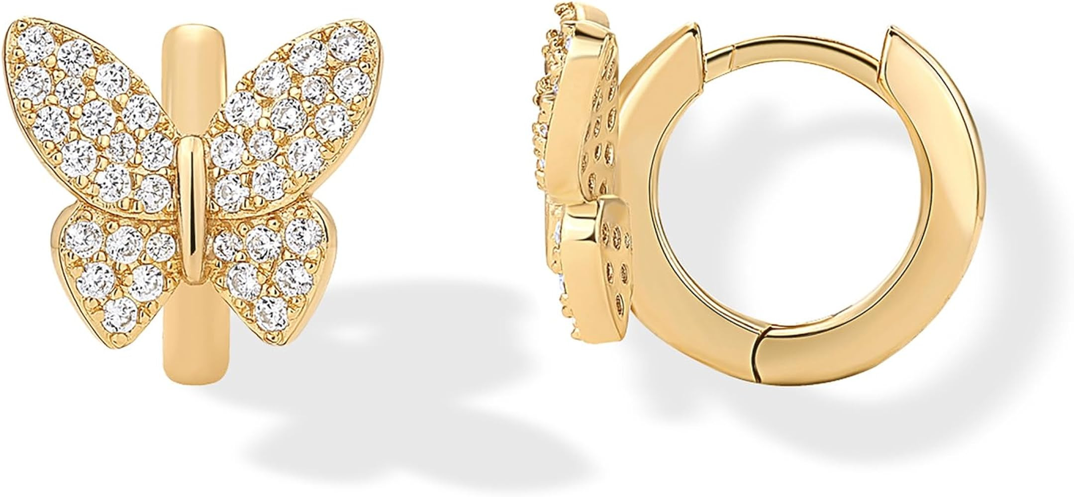 PAVOI 14K Gold Plated Small Huggie Hoop Earrings for Women, Motif Earrings | Amazon (US)