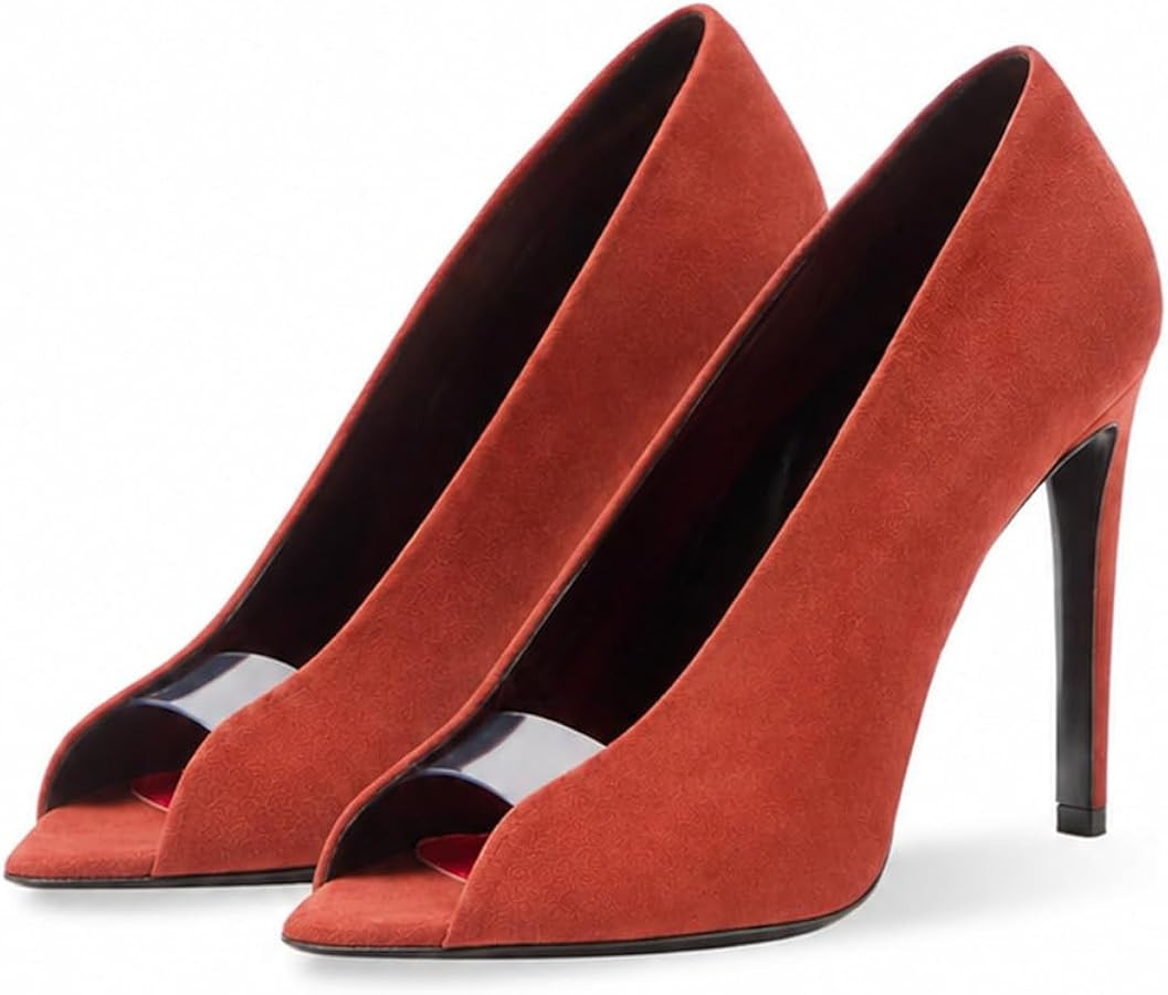 Women's Pumps Peep Toe Stiletto High Heels with Clear Strap | Amazon (US)