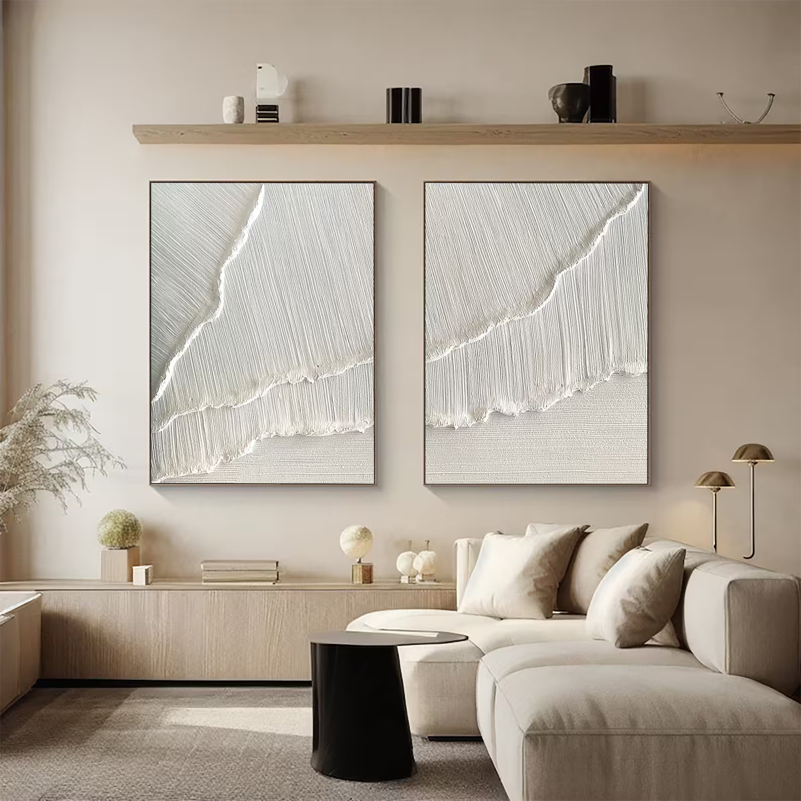 Original 3D White Minimalist Textured Wall Art Set of 2 Ocean Wave Painting on Canvas Neutural To... | Etsy (US)